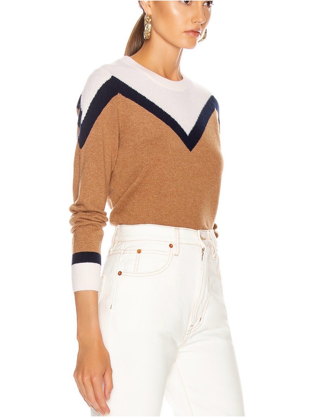 Veronica Beard Ivory Ribbed Crewneck Sweater